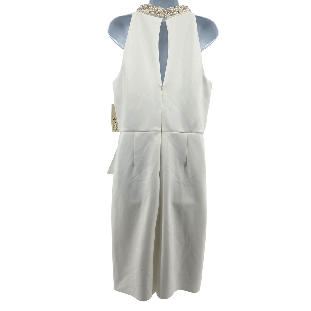 Eliza J Ivory Pearly Beaded Mock Halter Sheath Dress 16 Ruffle - Picture 3 of 10